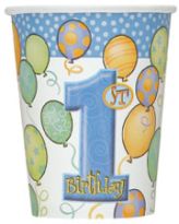 First Birthday Balloons Blue Bardak ( 8 Ad )