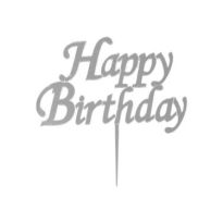 Pleksi Happy Birthday Gümüş Pasta Yazısı